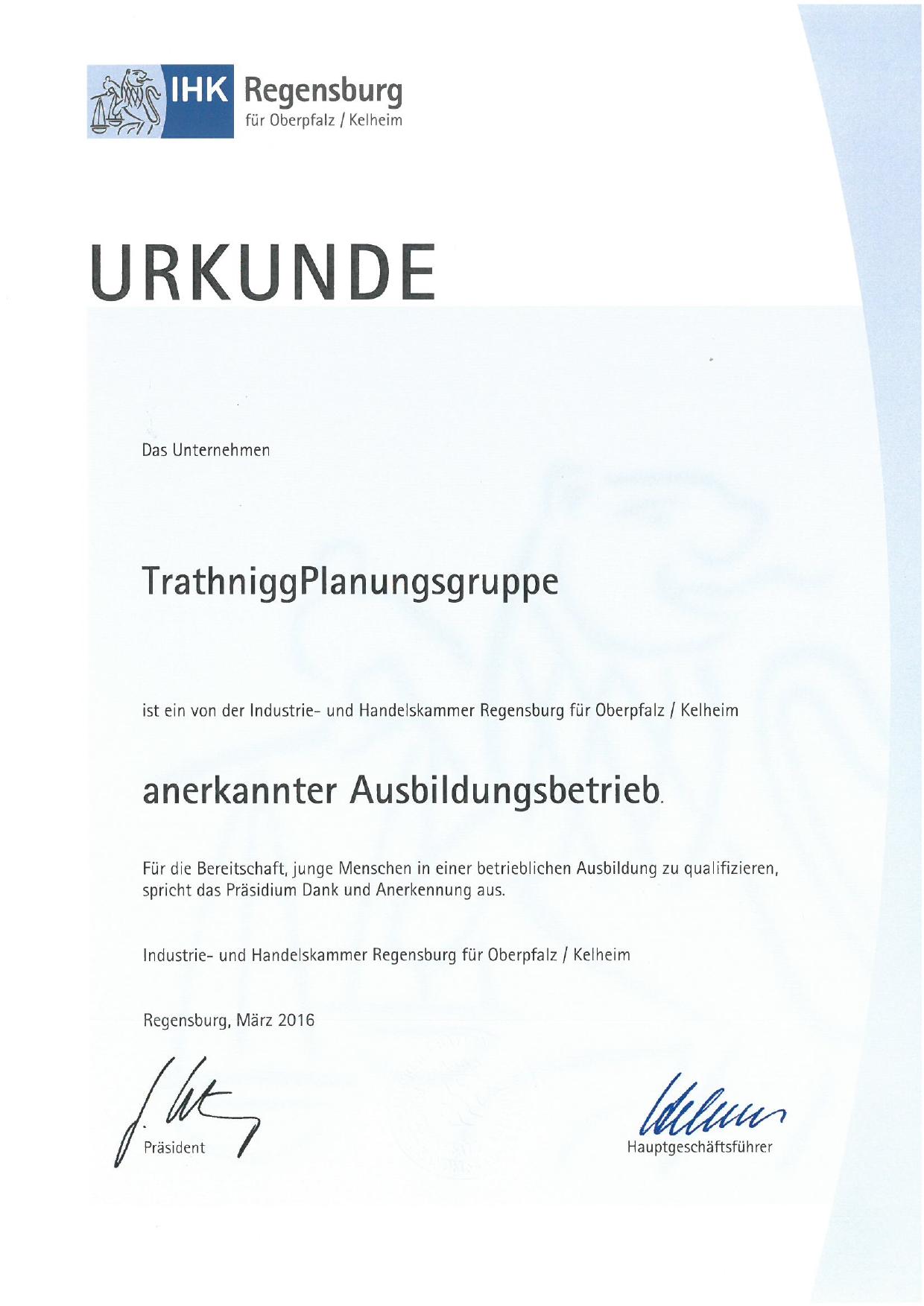 Dokument, zur Auszeichnung als anerkannter Ausbildungsbetrieb.